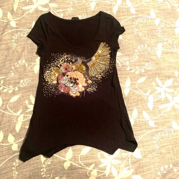 Vintage H&M Sequins T-Shirt, Asymmetric hem - Picture 7 of 8